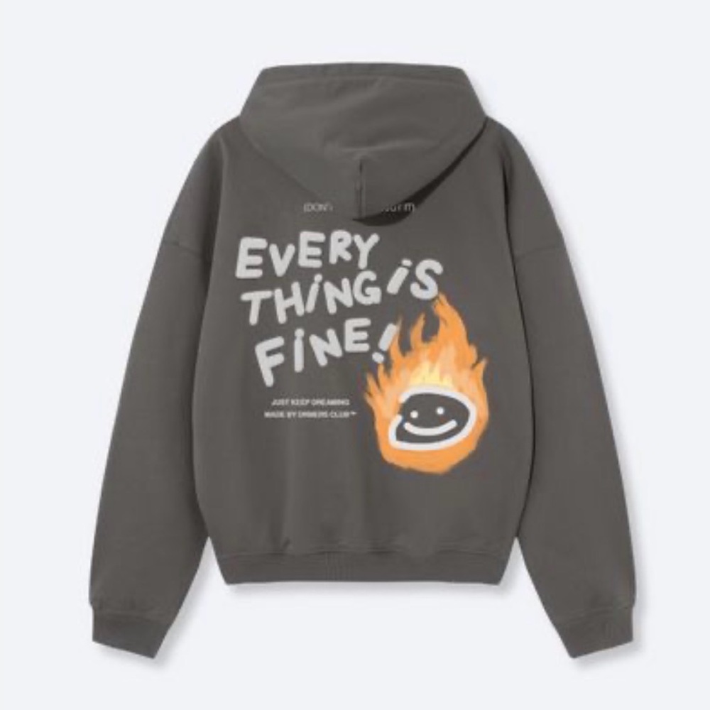 DRMERS CLUB "Everything Is Fine" Graphic Hoodie In Charcoal Sz L